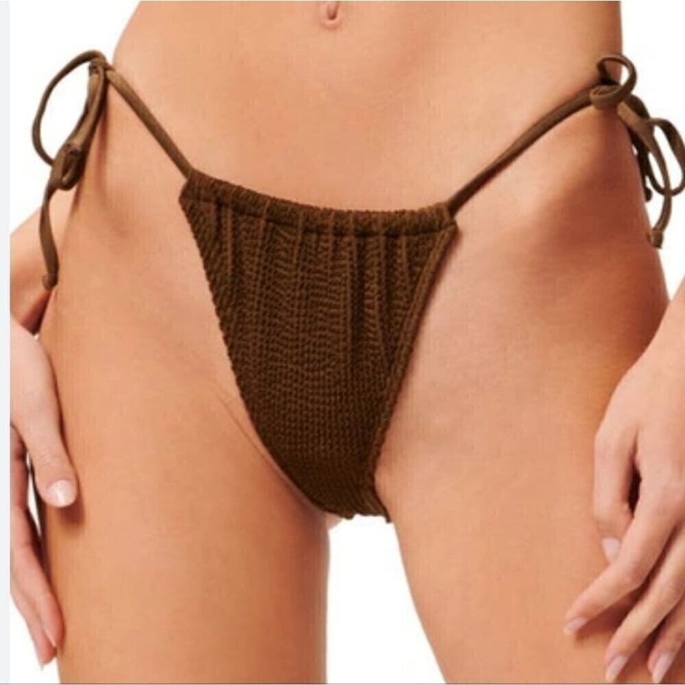 Good American Tiny Ties Always Fits Bikini Bottoms Mocha Size 3 4 Large XL NWT